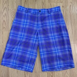 Nike Golf Shorts Mens 32 Blue Plaid Tour Performance Dri Fit Stretch